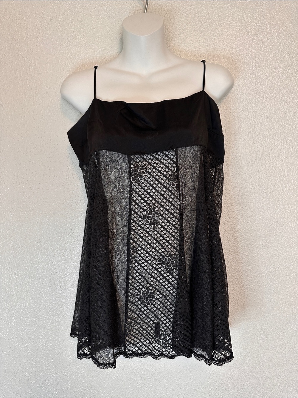 Victoria’s Secret Black Lace Satin Slip Chemise Camisole Strappy Sexy Tank Top